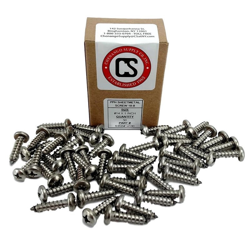 Chenango Supply N.14 X 3/4inches Stainless Phillips Pan Head Sheetmetal Screw (1/2inches to 2-1/2inches in Listing) 50 Sheet Metal Screws (N.14 X 3/4 - Image 2